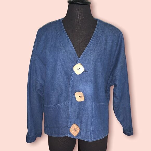 Vintage Bis Gene Ewing Wrinkled Denim Jacket - Picture 1 of 11